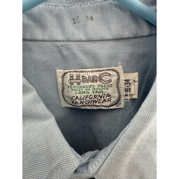 VTG H Bar C California Ranchwear Placket chambray  Bib long tail shirt medium - Picture 12 of 16